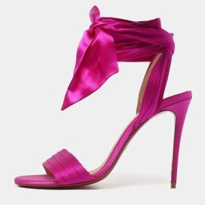 Pre Owned Christian Louboutin Pink Fabric Du Dessert Ankle Strap Sandals Size 39