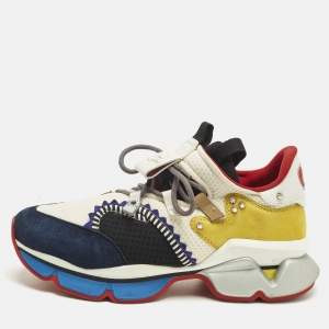 Pre Owned Christian Louboutin Multicolor Leather and Mesh Red Runner Lace Up Sneakers Size 41