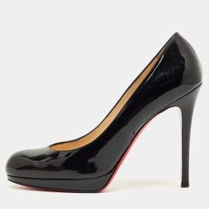 Pre Owned Christian Louboutin Black Patent Leather Bianca Platform Pumps Size 37.5