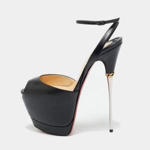 Pre Owned Christian Louboutin Despressi Size 37 Black Leather Ankle Strap Sandals