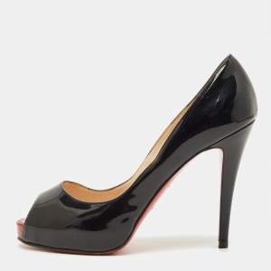 مملوكة مسبقًا Christian Louboutin Very Prive Size 38.5 Black Python Leather Peep Toe Pumps