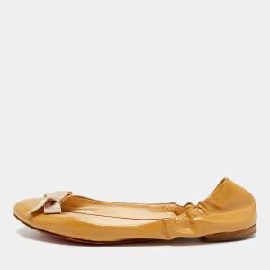 Pre Owned Christian Louboutin Size 38 Beige Patent Leather Ballet Flats