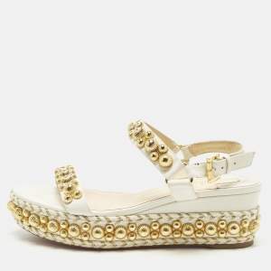 Pre Owned Christian Louboutin Ronda clou Size 37 Cream Leather Platform Sandals