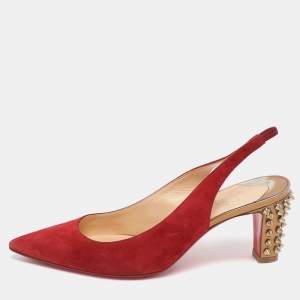 مملوكة مسبقًا Christian Louboutin Lemer Size 37 Red Suede Slingback Pumps