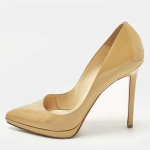مملوكة مسبقًا Christian Louboutin Pigalle Plato Size 38 Beige Patent Leather Pumps