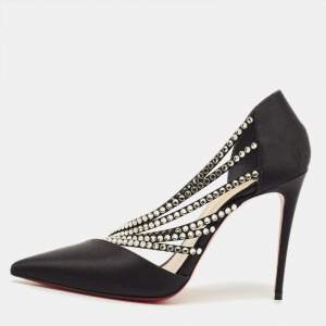 مملوكة مسبقًا Christian Louboutin Antinorina Size 37 Black Satin D'orsay Pumps