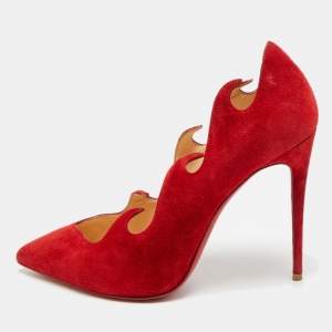 Pre Owned Christian Louboutin Olavague Flame Size 38 Red Suede Pumps