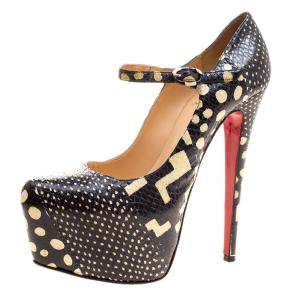 Pre Owned Christian Louboutin Monochrome Printed Snake Skin Daffodile Mary Jane Platform Pumps Size 38