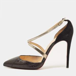 مملوكة مسبقًا Christian Louboutin matlaise Size 38 Black Python Leather and Suede Pumps