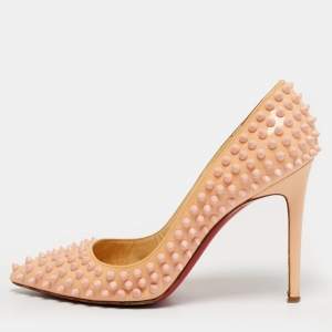Pre Owned Christian Louboutin Pigalle Spikes Size 39 Cream Patent Leather Pumps
