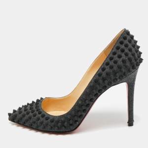 Pre Owned Christian Louboutin Pigalle Spikes Size 38 Grey Wool Pumps