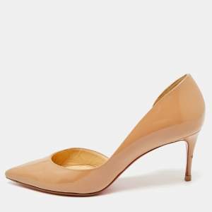 Pre Owned Christian Louboutin Iriza Size 39.5 Beige Leather Pumps