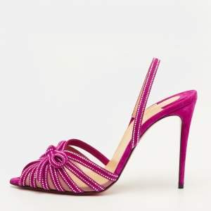 مملوكة مسبقًا Christian Louboutin Araborda Size 37.5 Purple Suede and Mesh Crystal Slingback Sandals