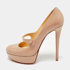 Pre Owned Christian Louboutin Relika Size 39.5 Beige Leather Platform Pumps