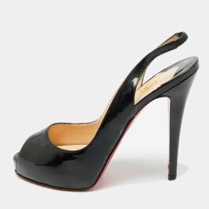 مملوكة مسبقًا Christian Louboutin Private Number Size 39 Black Patent Leather Slingback Pumps
