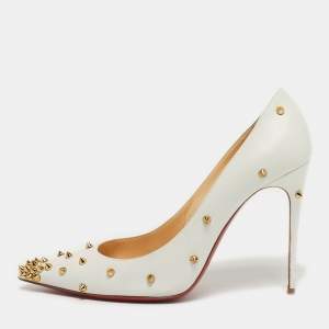 مملوكة مسبقًا Christian Louboutin Degraspike Size 39 White Leather Pumps