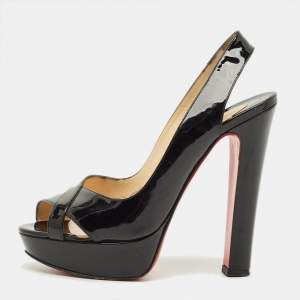 مملوكة مسبقًا Christian Louboutin Marple Town Size 39.5 Black Patent Leather Platform Sandals