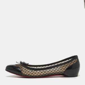 Pre Owned Christian Louboutin Miss Mix Size 41 Black Mesh and Patent Leather Ballet Flats