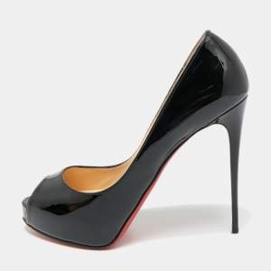Pre Owned Christian Louboutin Very Prive Size 40 Black Patent Leather Peep Toe Pumps