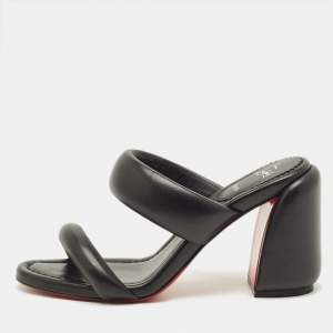 Pre Owned Christian Louboutin Inflama Sab Size 38.5 Black Leather Slide Sandals