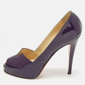 Pre Owned Christian Louboutin Pique Prive Size 41 Purple Patent Leather Platform Pumps