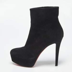Pre Owned Christian Louboutin Lady Daf Size 36.5 Black Suede Booty Platform Ankle Length Boots