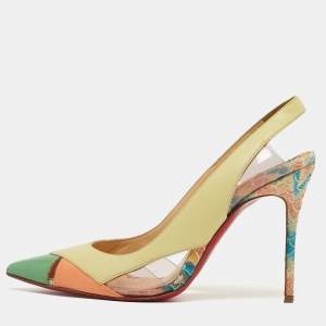 Pre Owned Christian Louboutin Air Chance Size 36.5 Multicolor Leather and PVC Sllingback Pumps