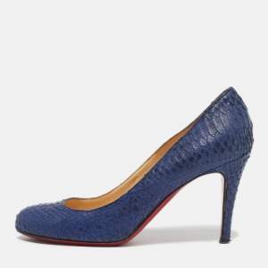 Pre Owned Christian Louboutin New Simple Size 35.5 Navy Blue Python Leather Pumps
