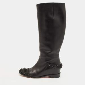 مملوكة مسبقًا Christian Louboutin Egoutina Size 39.5 Black Leather Knee Length Boots