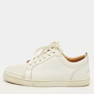 مملوكة مسبقًا Christian Louboutin Lou Spikes Size 41 White Leather Lace Up Sneakers