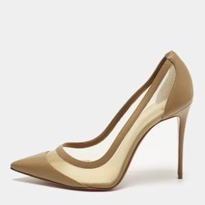 مملوكة مسبقًا Christian Louboutin Galativi Strass Size 40.5 Beige Leather and Mesh Pumps