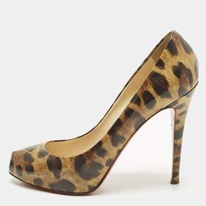 مملوكة مسبقًا Christian Louboutin Ron Ron Size 39.5 Brown/Beige Leopard Print Leather Platform Pumps