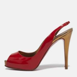 مملوكة مسبقًا Christian Louboutin Lady Peep Size 38.5 Red Patent Leather Pumps