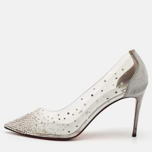 مملوكة مسبقًا Christian Louboutin Degrastrass Size 39 Transparent/Silver Leather and PVC Pumps