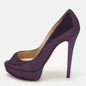 مملوكة مسبقًا Christian Louboutin Very Prive Size 37.5 Purple Texture Suede Peep Toe Pumps