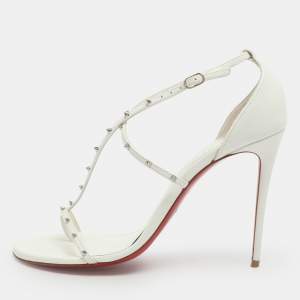 مملوكة مسبقًا Christian Louboutin Riojana Spikes Size 38.5 White Leather Sandals 