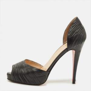 Pre Owned Christian Louboutin Armadillo Size 36 Black Leather Peep Toe D'orsay Pumps