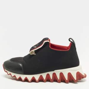 مملوكة مسبقًا Christian Louboutin Tiketa Size 36 Black Leather and Neoprene Slip On Sneakers