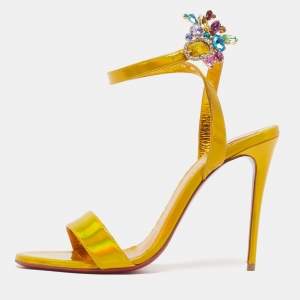 مملوكة مسبقًا Christian Louboutin Goldie Jolie Size 37 Yellow Iridescent Leather Ankle Strap Sandals