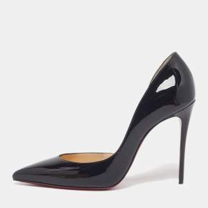 مملوكة مسبقًا Christian Louboutin Iriza Size 38.5 Black Patent Leather D'orsay Pumps