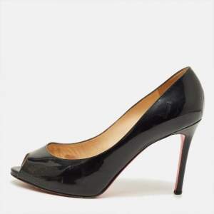 مملوكة مسبقًا Christian Louboutin Very Prive Size 40.5 Black Patent Leather Peep Toe Pumps