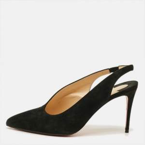Pre Owned Christian Louboutin Rivafish Size 38.5 Black Suede  Slingback Pumps