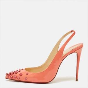 Pre Owned Christian Louboutin Drama Size 38.5 Brush Pink Patent Leather Slingback Pumps