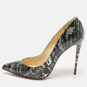 Pre Owned Christian Louboutin Pigalle Follies Size 41.5 Black Nicograf Patent Leather Pumps