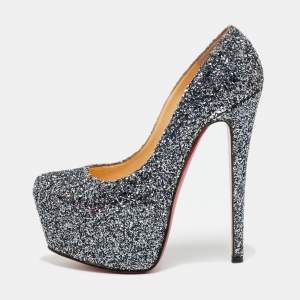 Pre Owned Christian Louboutin Daffodile Size 36 Silver Glitter Platform Pumps