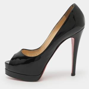 مملوكة مسبقًا Christian Louboutin Palais Royal Size 36.5 Black Patent Leather Platform Pumps