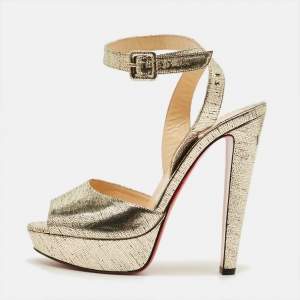 مملوكة مسبقًا Christian Louboutin Louloudancing Size 39.5 Gold Foil Leather Ankle Strap Sandals