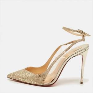 Pre Owned Christian Louboutin optisexy 70 Size 37 Transparent Glitter and PVC Slingback Ankle Strap Pumps