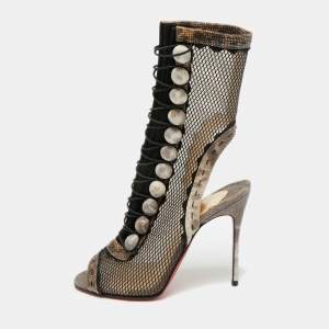 مملوكة مسبقًا Christian Louboutin Attention 100 Size 38.5 Beige/Black Karung Leather and Lace Ankle Length Boots