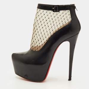 مملوكة مسبقًا Christian Louboutin Resillissima Size 38.5 Black Leather and Mesh Platform Ankle Length Boots